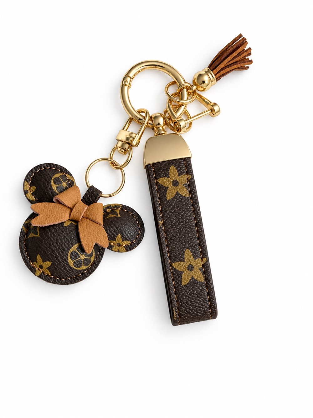 Brown Monogram Style Mickey Charm Keychain with Tassel